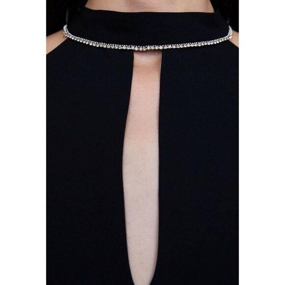 ZARA - Women's Rhinestone Diamond Crystal Backless Draped Halter Top - Black - Picture 4 of 16